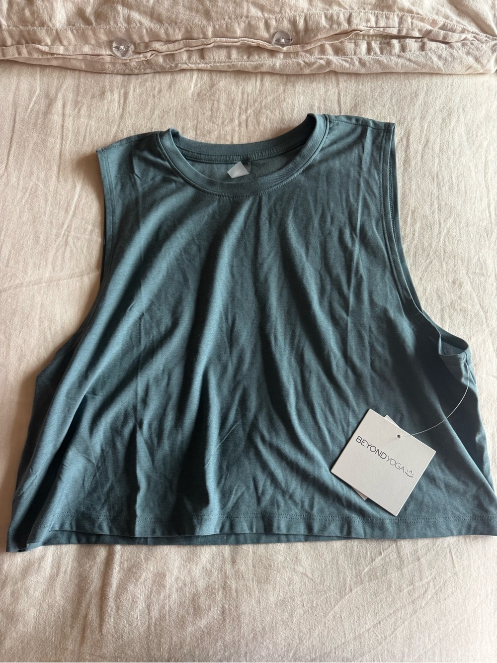Beyond Yoga Cropped Muscle Tank in Dusty Teal